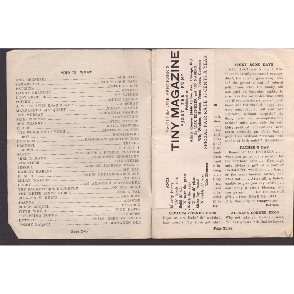 Unk Ebenezer's Tiny Weekly June 18 1932 Vol 1 No 8 Chicago Fathers Day Magazine - Picture 3 of 3